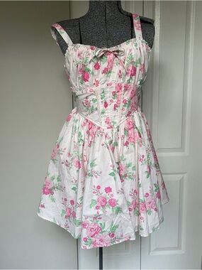 Trixxi Pastel Pink Floral Slip Dress with Green Accents